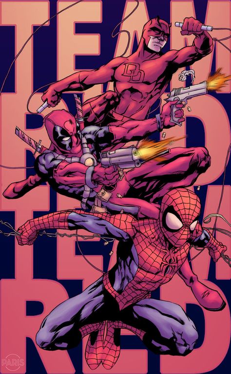 Team Red Marvel Wallpaper, Spider Man Deadpool Daredevil, Daredevil Deadpool Spiderman, Spider Man And Deadpool Wallpaper, Team Red Marvel Fanart, Deadpool And Daredevil, Team Red Marvel, Deadpool Y Spiderman, Deadpool Art