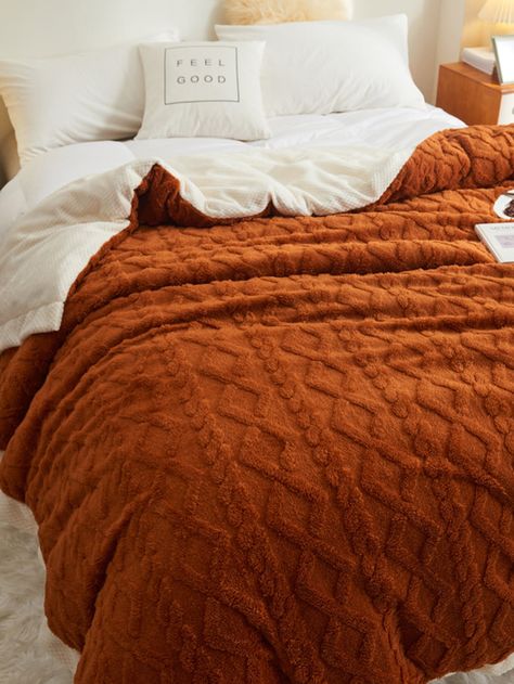 Orange  Collar  Fabric  Blankets Embellished   Bedding Burnt Orange Bedspread, Burnt Orange Bedsheets, Rust Bedspread, Orange Bedsheet, Burnt Orange Bedding Ideas, Orange Bedsheets, Orange Bed Sheets, Orange Bedroom Ideas, Dark Wood Bed