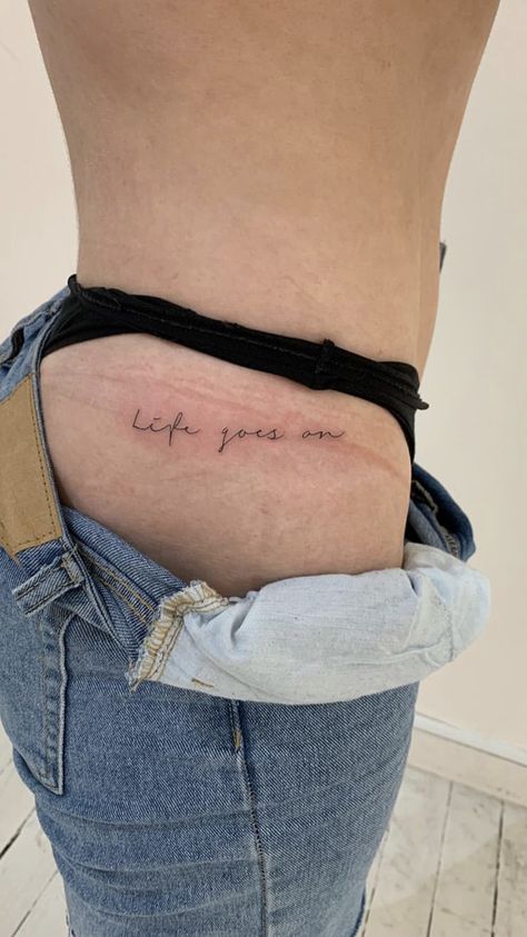 Small Side Hip Tattoos, Hip Tattoo Quotes, Pelvic Tattoos, Side Hip Tattoos, Hip Tattoos Women, Writing Tattoos, Forearm Tattoo Women, Leg Tattoos Women, Women's Tattoo