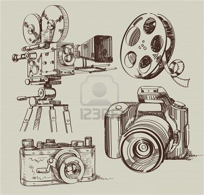 Drawings Of Cameras, Film Reel Drawing, Film Art Drawing, Cinema Tattoo, Film Sketch, Cinema Drawing, Film Drawing, Film Tattoo, Camera Drawing