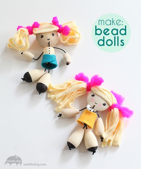 Awww, I love these!! Learn how to make this DIY Wood Bead Dolls craft. Diy Recycle Bottles, Bead Dolls, Best Baby Toys, Toys Design, Crafty Kids, Fun Crafts For Kids, Easy Crafts For Kids, Doll Crafts, Peg Dolls