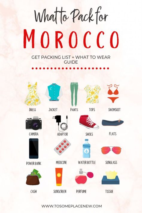 Morocco Packing List for everyone season | What to pack for Morocco | Morocco packing list summer | Morocco packing list winter | Morocco packing list what to wear | Morocco packing guide | Morocco Packing list women | Morocco packing list travel #morocco #packingtips #packing #marrakech Packing List Summer, Packing List Winter, Morocco Packing List, Morocco Packing, Travel Restaurant, Travel Packing Essentials, Travel Morocco, Winter Packing List, Travel Flight