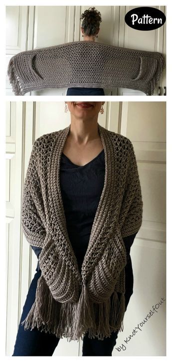 Theses Reader's Wrap Pocket Shawl Crochet Patterns make classic wrap to keep the chill off your shoulders. Pocket Wrap Yarnbee Yarn Patterns, Crochet Wraps And Shawls, Knitting Ideas Easy, Velvet Yarn Crochet Patterns, Crochet Shoulder Wrap, Easy Crochet Gift Ideas, Pocket Shawl, Crochet Pocket, Crochet Wrap Pattern