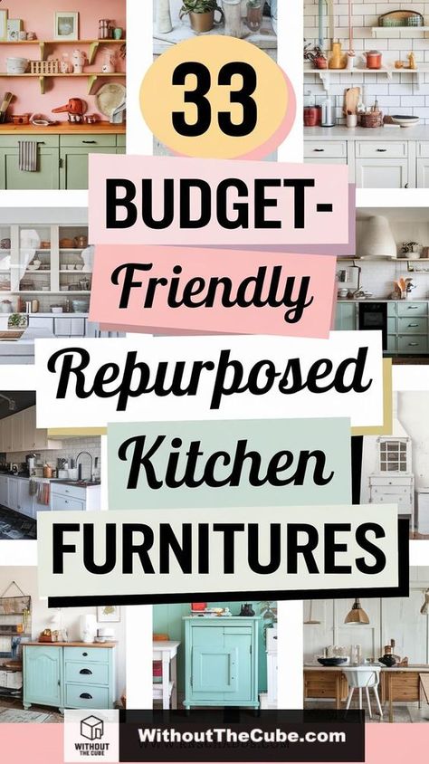 Repurposing kitchen furniture is an excellent way to save money while adding a personal touch to your home. By transforming old pieces into new, functional items, you not only minimize waste but also enhance your space with unique designs. Discover practical tips and creative ideas to start your transformation journey. #HomeDecor #KitchenDesign #RepurposedFurniture #VintageVibes #RusticCharm #BudgetMakeover Old Furniture Kitchen, Diy Kitchen Build, Unfitted Kitchen Ideas Diy, Repurposed Dresser For Kitchen, Recycled Kitchen Ideas, Upcycled Kitchen Ideas, Kitchen Upcycle Ideas, Kitchen Using Old Furniture, Repurpose Furniture For Kitchen Cabinets