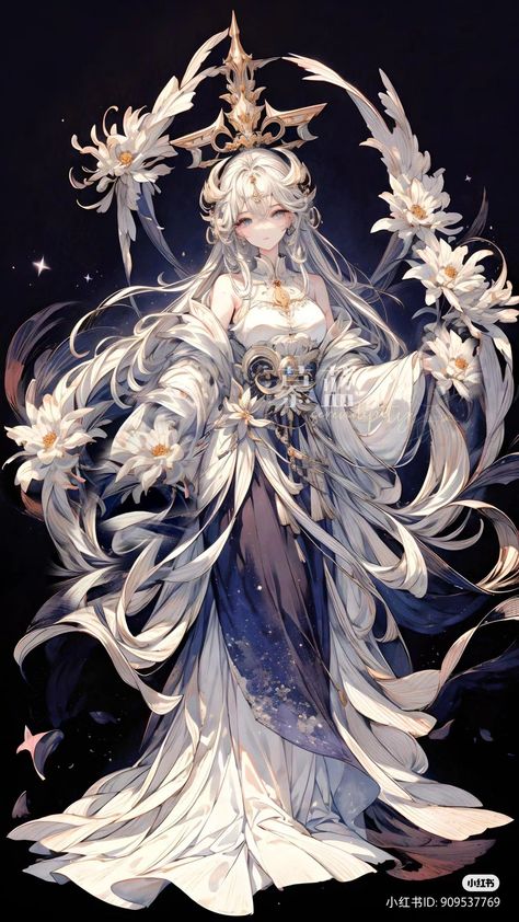 Goddess Art, Fantasy Concept Art, Beautiful Fantasy Art, Anime Poses Reference, Character Portraits, Anime Artwork, White Hair, Fantasy Character Design, 그림 그리기