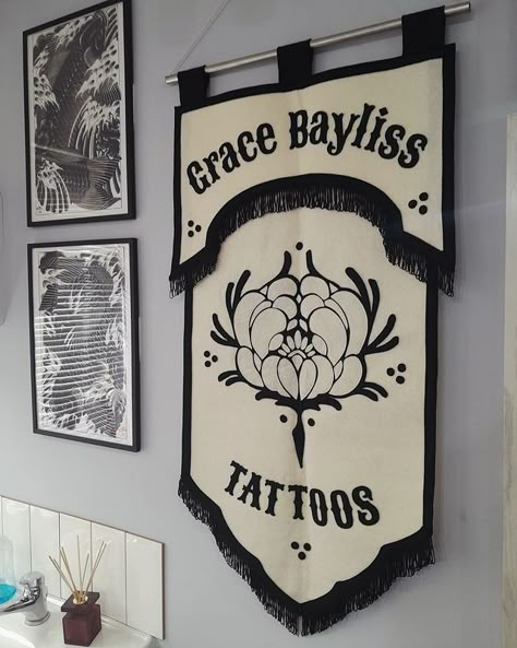 Banner Department (@bannerdepartment) • Instagram photos and videos Tattoo Room, Tattoo Banner, Tattoo Studio Interior, Instagram Banners, Tattoo Signs, Tattoo Convention, Victorian Wall, Flash Tattoo Designs, Canvas Banner