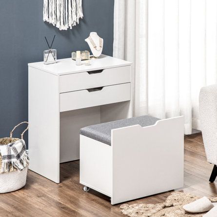 Girls Vanity Table, Dressing Table Modern, White Dressing Table, Small Dressing Table, White Dressing Tables, Padded Stool, Dressing Table Storage, Mirror Stool, Bedroom Dressing Table