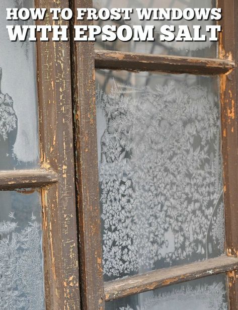 How to Make Ice Frosted Windows with Epsom Salts. Easy Christmas DIY idea that works no matter what your weather is. Frosted Window Diy, Storefront Christmas Displays, Windowless Classroom, Diy Frosted Glass Window, Salt Art, Frosted Glass Window, Christmas Window Painting, Christmas Tree Box, Tree Box