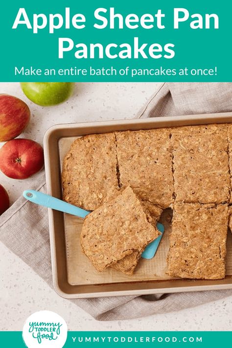 apple-sheet-pan-pancake-on-counter Amy Palanjian, Sheet Pancakes, Easy Kids Recipes, Egg Free Pancakes, Oatmeal Pancakes Healthy, Breakfast Calories, Sheet Pan Pancakes, Pan Pancakes, Freeze Pancakes