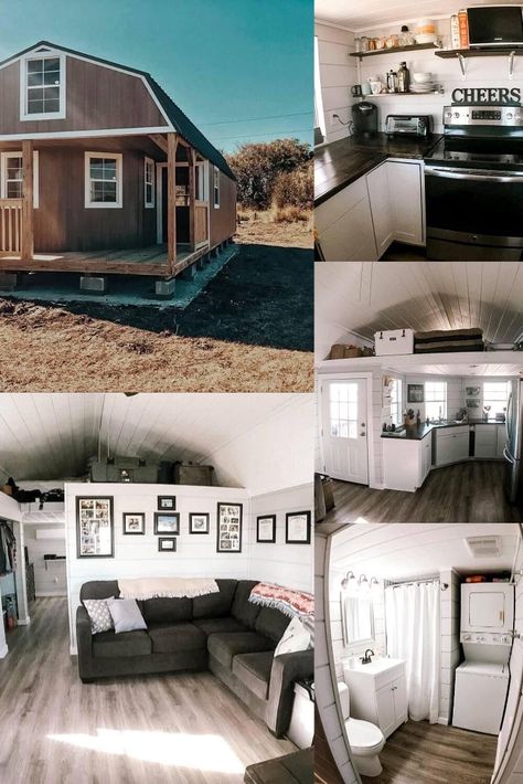 Another great customer renovation to their portable building! The possibilities are endless! Order yours today and create your dream space! #HomeIdeas #InteriorDesign #HomeDecorating #DecorTips #HomeStyle #HomeDecor #HomeInspiration #HouseGoals #DecorInspiration #InteriorInspo Prefab Shed House, Building A Mini House, Temporary Living While Building, Tiny Shed Home Ideas, Modern Tiny House Loft, 16x50 Shed House Interior, Shed To Tiny House Interior Ideas, Diy Shed To Tiny House, Portable Building Homes 16x40