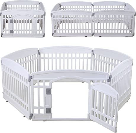 Amazon.com : Pet Playpen Foldable Gate for Dogs Heavy Plastic Puppy Exercise Pen with Door Portable Indoor Outdoor Small Pets Fence Puppies Folding Cage 6 Panels Medium Animals House Supplies (White 6*Panel) : Pet Supplies Dog Run Fence, Dog Condo, Puppy Pen, Small Dog House, Puppy Pens, Puppy Playpen, Puppy Room, Pet Fence, Dog Pen