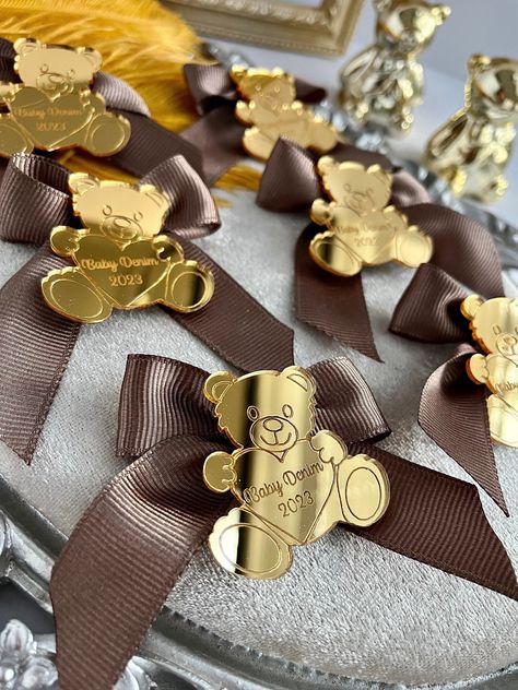 Brown Teddy Bear Acrylic Mirror, Baby Shower Tag, Thank You Beary Much, Personalized Gift, Teddy Bear Birthday, Teddy Bear Tag, Baby Name by BerelDesignFavors on Etsy Bear Theme Baby Shower Thank You Gifts, Teddy Bear Baby Shower Theme Boy, Birthday Teddy Bear, Teddy Bear Baby Shower Theme, Baby Shower Oso, Bear Baby Shower Theme, Teddy Bear Theme, Teddy Bear Birthday, Prince Birthday