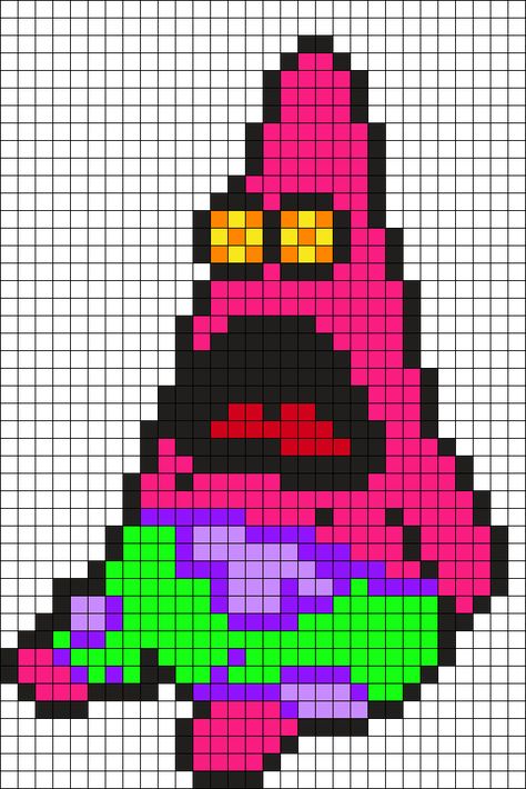 Trippy Patrick Perler Bead Pattern | Bead Sprites | Characters Fuse Bead Patterns Patrick Perler Bead Pattern, Plur Perler Pattern, Patrick Perler Beads, Mushroom Perler Pattern, Rave Kandi Perler Beads, Lava Lamp Perler Bead Patterns, Festival Perler Bead Patterns, Fuse Bead Patterns Rave, Trippy Minecraft Ideas