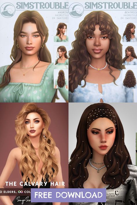 Let your Sims rock effortlessly chic waves with this CC pack, featuring flowing, voluminous hairstyles perfect for any occasion. Click to explore! Sims 4 Wavy Hair Cc, Sims 4 Wavy Hair, Voluminous Hairstyles, Wavy Updo, Naturally Wavy Hair, Hair Fancy, Wavy Bangs, Sims 4 Cc Hair, Candy Hair