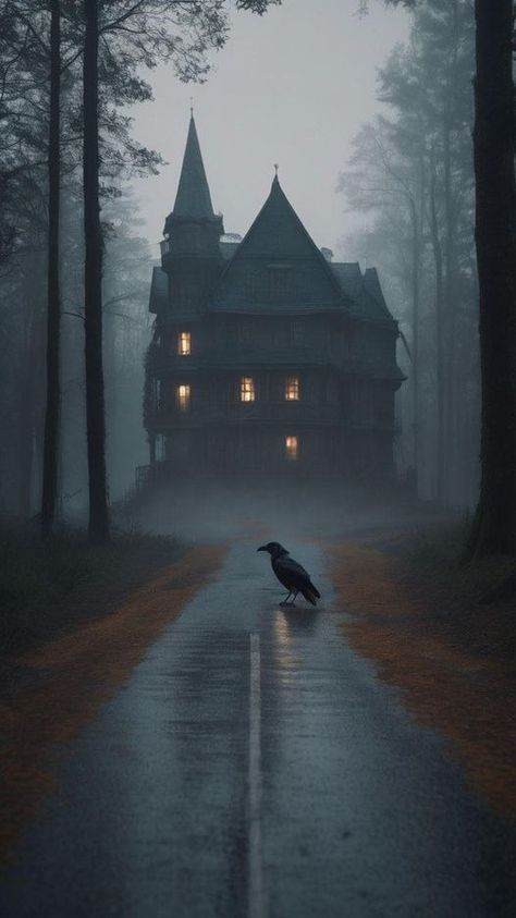 Haunted House Pictures, Creepy Old Houses, Dark Cottage Core, Creepy Houses, Dark Castle, Spooky Places, Spooky House, Foggy Forest, Gothic Aesthetic