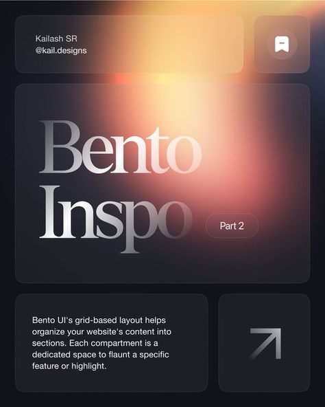 UI/UX Designer | Visual Designer | Kailash S R on Instagram: "Hello friends Here are some more Bento Grid Inspiration (Part 2) Feel free to share it with your friends.. :) Comment down your favourite👇 . . Hashtags: #designapps #dailyapp #graphicdesign #uiuxindia #uxuitips #uxd #crazyart #uxdesigner #bento #uitrends #ux #webdesigner #ui #uiuxbunker #uiuxsupply #uxbrainy #gradient #uibucket #dailyuix #dreamy #uidesign #ultimateuiux #apple #uxbucket #appbrainy #bentos #figma #color #palettes #bentodesign" Overlapping Website Design, Bento Graphic Design, Bento Grid Website Design, Apple Website Design, Bento Design Ui, Bento Ui Design, Bento Grid Design, Bento Web Design, Bento Layout