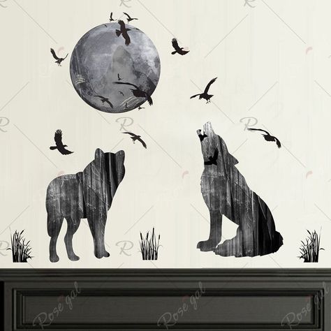 ZY256 Environmental Protection Removable Wallpaper , #ad, #Environmental, #Protection, #Wallpaper, #Removable #affiliate Wolf Room Decor, Wolf Room, Birds Diy, Nursery Gifts, Night Wolf, Forest Birds, Wall Decals Living Room, Rooms Decoration, Moon Wolf