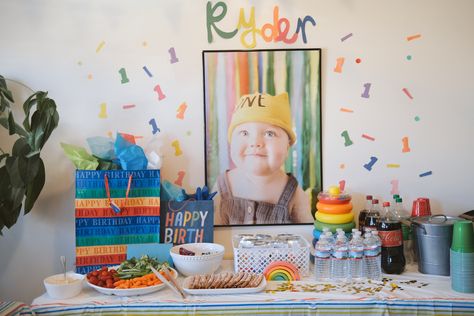 A colorful rainbow themes first birthday party! One Colorful Birthday, Cute Multicolor Sets For First Birthday, Colorful First Birthday Boy, Playful Multicolor Set For First Birthday, First Birthday Colorful, Colorful First Birthday, Playful Multicolor T-shirt For First Birthday, 50 Party, Colorful Birthday