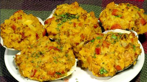 Stuffies Recipe, Baked Clams Recipe, Stuffed Quahogs, Stuffed Clams, Middletown Rhode Island, Portuguese Foods, Rhode Island Food, New England Recipes, Clam Cakes