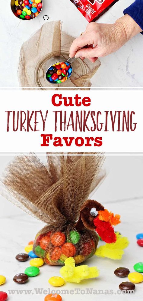 These Cute Turkey Thanksgiving Gifts made from candy are fun for kids to make and come together in minutes! Perfect for easy Thanksgiving table favors for guests, or sweet gifts for teachers and friends. | Welcome to Nana's #WelcometoNanas #ThanksgivingGift #CandyTurkey Thanksgiving Table Favors, Candy Turkeys, Thanksgiving Crafts And Activities, Thanksgiving Goodies, Thanksgiving Party Favors, Easy Thanksgiving Crafts, Thanksgiving Favors, Turkey Ideas, Cute Turkey