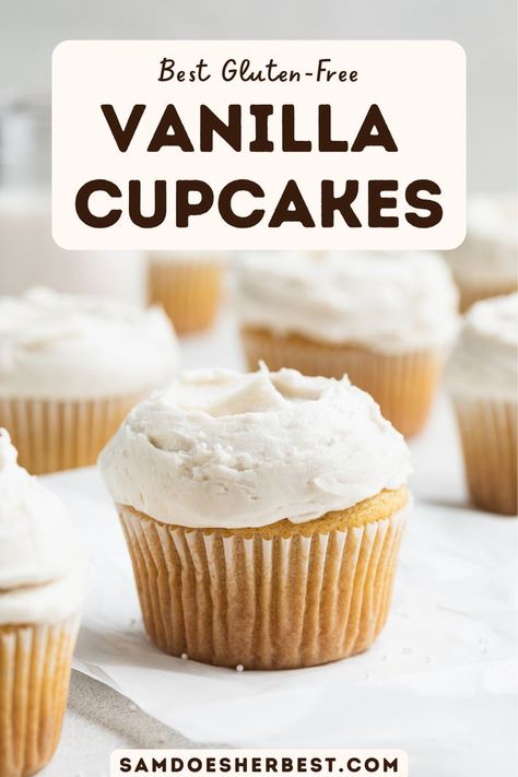 Gluten Free Cupcake Recipe, Dairy Free Cupcakes, Gluten Free Cupcakes Vanilla, Cupcakes Christmas, Vanilla Cupcake Recipe, Gluten Free Cupcakes, Gluten Free Desserts Recipes, Gf Desserts, Gluten Free Sweets