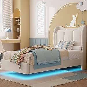 Platform Bed Frames, Twin Platform Bed Frame, Shaped Headboard, Floating Bed Frame, Cream Bedding, Twin Size Bed Frame, Led Bed Frame, Full Platform Bed, Bed Legs