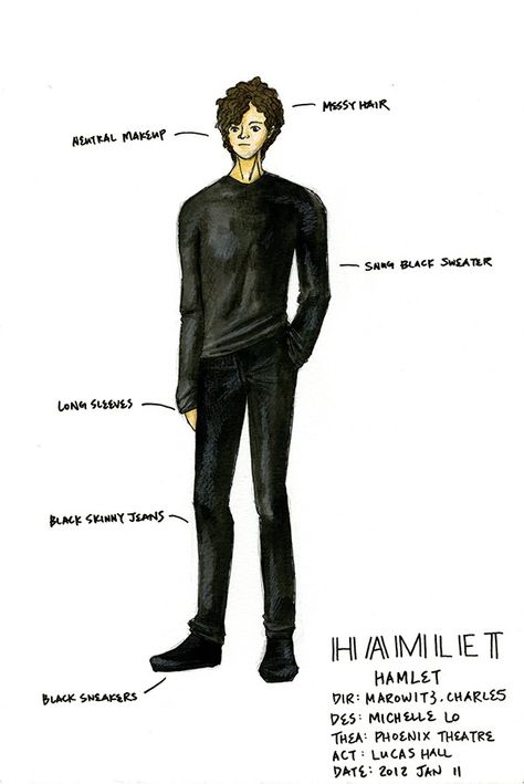 Costume design for The Marowitz Hamlet at the Phoenix Theatre. Hamlet Costume, Costume Design, Long Sweaters, Halloween Costume, Theater, Phoenix, My Pictures, Halloween Costumes, Outfit Ideas