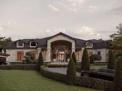 Private House Exterior, One Floor Mansion, One Story Mansion, Modern Mansion Exterior, Farm Mansion, House With A View, One Storey House, Mansion Exterior, Dream Life House