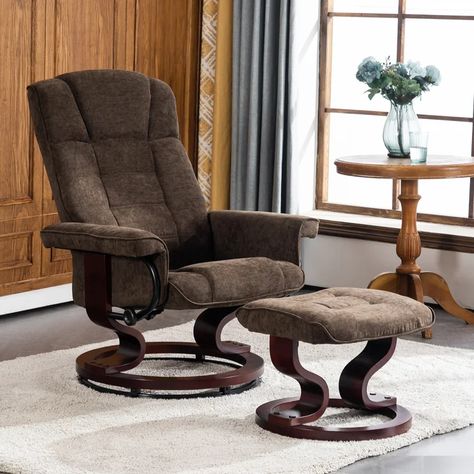 Canora Grey Averyann 20.9'' Wide Chenille Manual Swivel Ergonomic Recliner with Ottoman & Reviews | Wayfair Recliner With Ottoman, Ottoman Fabric, Manual Recliner Chair, Recliner Chairs, Fabric Accent Chair, Swivel Recliner, Fabric Ottoman, Chenille Fabric, Swivel Chair