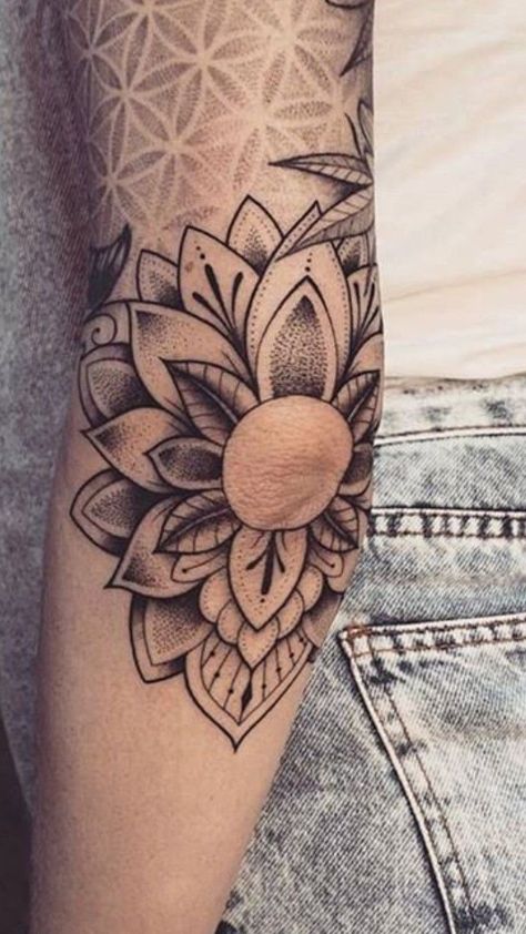 Cute Elbow Tattoos, Women Elbow Tattoo Ideas, Elbow Tattoo Design, Mandala Tattoo Designs, Thumb Tattoos, Elbow Tattoo, Ghost Tattoo, Elbow Tattoos, 100 Plus