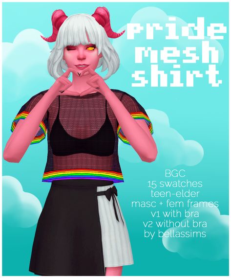 Sims 4 Lgbtq, Sims 4 Lgbtq Cc, Ts4 Pride Cc, Pride Cc Sims 4, Pride Rainbow Pre-shrunk Top, Without Bra, Masculine Feminine, Mesh Shirt, Pride Outfit