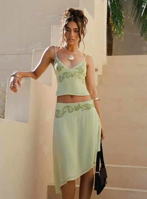 Pappilion Asymmetrical Midi Skirt Sage Cruise Fits, Europe Fits, Spain Outfit, Asymmetrical Midi Skirt, Holiday Fits, Cooler Style, Euro Summer, Asymmetrical Skirt, Sheer Material