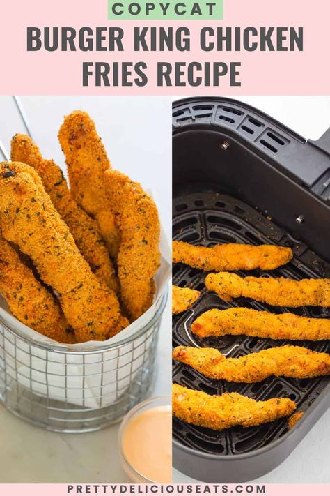 Did you know you could make homemade Burger King chicken fries in the Air Fryer? This easy copycat recipe is super crispy, delicious and is best served with your favourite dipping sauce! Defiantly a better than take out quick snack! Chicken Fries Burger King, Burger King Chicken Fries, Chicken Fries Recipe, Fries In The Air Fryer, Chicken Fries, Homemade Burger, Chicken Burgers Recipe, Chicken Chili Recipe, Homemade Burgers