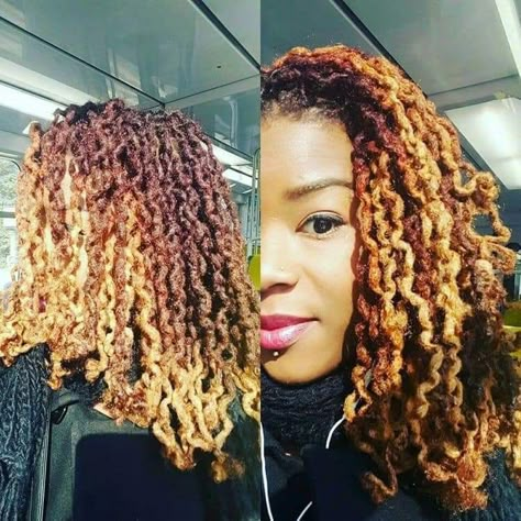 Locs Ombre Colored, Loc Ombre Color, Loc Color Ideas Black Women Ombre, Hair Color Ideas Locs, Balayage Locs, Ombré Locs, Two Tone Locs, Ombre Locs, Locs Color Ideas Black Women