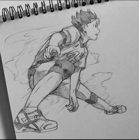 Anime Sketch Haikyuu, Haikyuu Painting Ideas, Nishinoya Sketch, Volleyball Sketch, Drawing Volleyball, Haikyuu Sketch, Haikyuu Drawing, Volleyball Drawing, Anime Drawing Books