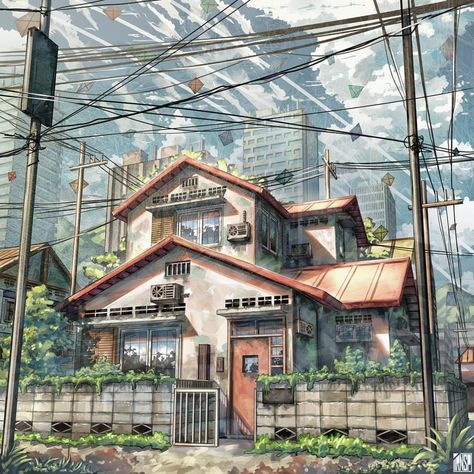 20k Likes, 757 Comments - IRNSP (@irnsp) on Instagram: “Doraemon - Nobita's House #digital2d #enviroment #environmentpainting #urbanpainting #illustration…” Anime Pictures Aesthetic, Aesthetic Anime Pictures, Anime House, Arte Aesthetic, Colour Drawing, Environment Painting, Doraemon Cartoon, Doraemon Wallpapers, Cartoon House