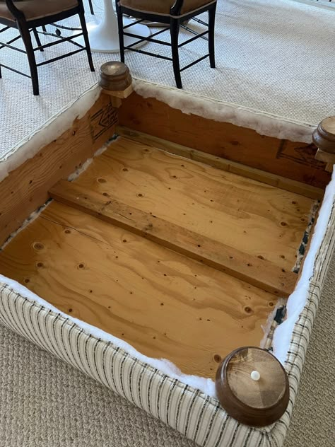 Reupholster Square Ottoman, Reupholstering An Ottoman, Diy Upholstered Coffee Table Ottoman, Large Upholstered Ottoman Coffee Table, Upholstering An Ottoman, Covering An Ottoman With Fabric, Where To Put Ottoman Living Rooms, Reupholster Tufted Ottoman, Diy Ottoman Coffee Table How To Make