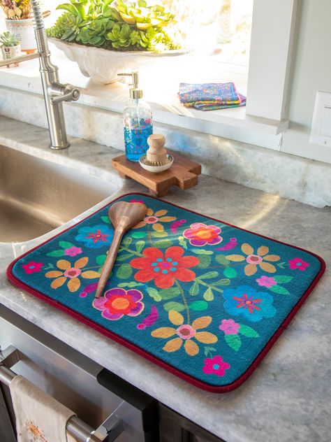 Reversible Drying Mat|Borders-view 1 Berry Colander, Boho Artwork, Life Kitchen, Dog Water Bowls, Tapestry Blanket, Boho Shower Curtain, Stainless Steel Bowl, Kitchen Dish Towel, Chenille Rug