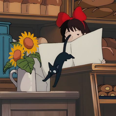 Ghibli Aesthetic Pfp, Aesthetic Anime Scenery, Kikis Delivery Service Aesthetic, Kiki's Delivery Service Cat, Pfp Aesthetic Anime, Service Cat, Ghibli Aesthetic, Movie Icon, Personajes Studio Ghibli