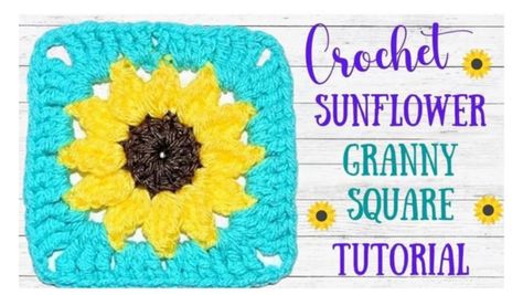 Crochet Sunflower Granny Square Diy Crochet Granny Square, Sunflower Granny Square, Crochet Cal, 3d Sunflower, 3d Crochet, Granny Square Tutorial, Flower Granny Square, Crochet Flowers Easy, Crochet Granny Square Blanket