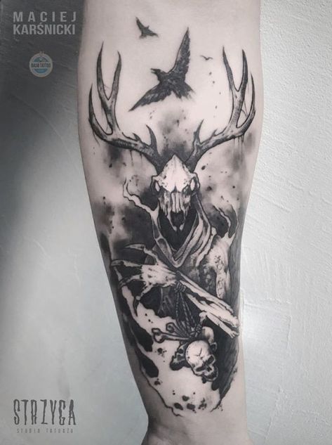 Witcher Tattoo, Owl Tattoo Drawings, Nerdy Tattoos, Monster Tattoo, Skull Hand Tattoo, Scary Tattoos, Norse Tattoo, Creepy Tattoos, Geniale Tattoos