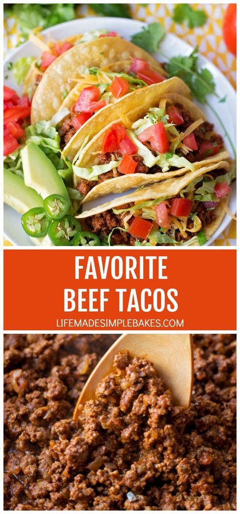 Favorite Beef Tacos Recipe Pot Pies With Pie Crust, Burrito Recipes, Fried Corn Tortillas, Life Made Simple, Mini Chicken Pot Pies, Minced Beef, Barbacoa Beef, Taco Ingredients, Beef Tacos