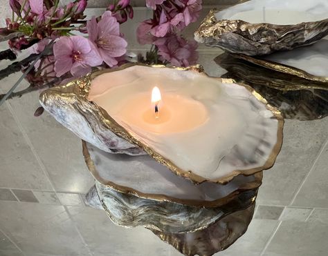 Candles Bathroom, Oyster Candle, Beach Projects, Liquid Gold Leaf, Thoughtful Wedding Gifts, Seashell Candles, Shaped Candle, Candle Safety, Shell Decor