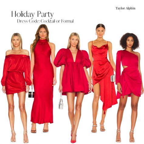 Holiday Party Cocktail Dress, Cocktail Dress 2023, Xmas Fits, Holiday Cocktail Party Outfit, Christmas Cocktail Dresses, White Christmas Dress, Formal Christmas Dress, Classic Red Dress, Red Dress Accessories