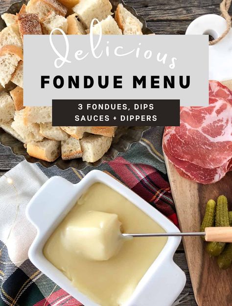 Holiday Fondue, Fondue Sauces, Seafood Fondue, Fondue Dinner Party, Fondue Dipping Sauces, Meat Fondue, Cafe Delights, Fondue Ideas, Cheddar Fondue