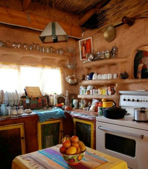 Cob kitchen Earthen Kitchen, Cob House Kitchen, Cob Kitchen, Earthship House, Cobb Homes, Earthen Architecture, Cob Cottage, Mud Houses, Cob Building