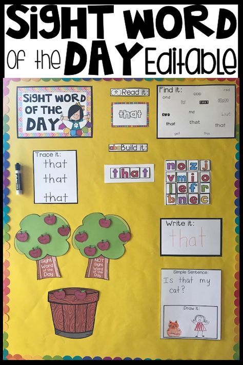 October Sight Word Activities, Daily Sight Word Routine, Word Of The Day Kindergarten, Word Of The Day Preschool, Sight Word Wall Kindergarten, Sight Word Bulletin Board, Sight Word Of The Day, Time For Kindergarten, Sight Words Activity