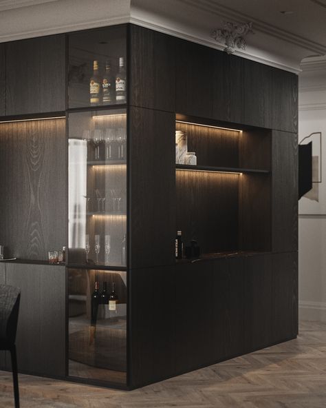 Zigarren Lounges, Dark Interiors, Luxury Kitchen Design, Kitchen Room Design, Black Kitchens, Apartment Interior, Luxury Kitchen, Cabinet Design, Contemporary Kitchen