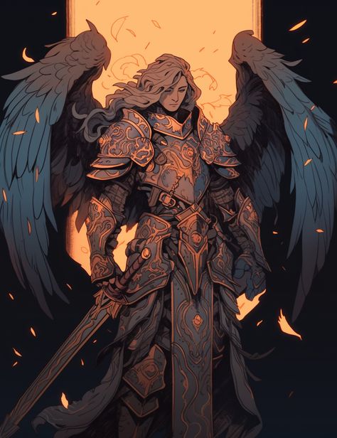 Scourge Aasimar Male, Angel Knight Art, Fallen Aasimar Dnd Male, Aasimar Rpg, Angel In Armor, Angel Warrior Male, Armor Angel, Aasimar Fighter, Angelic Armor