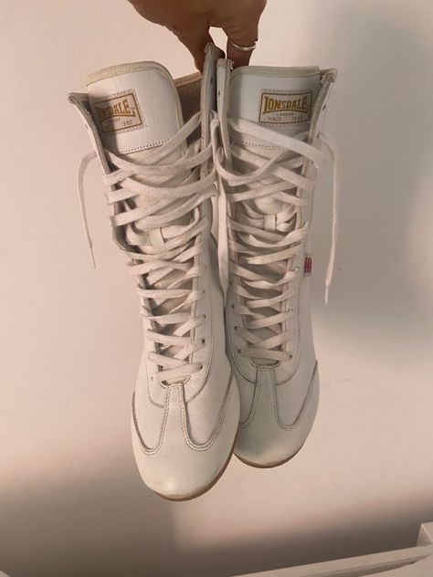 barbieteendreams Boxing Shoes Outfit, Boxing Boots Outfit, White Lace Up Boots, Vintage Boxing, Boxing Shoes, Boxing Boots, Funky Shoes, Aesthetic Shoes, Shoe Inspo